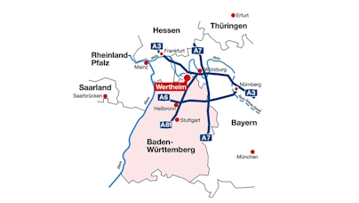 Übersichtskarte des Standorts Wertheim in Baden-Württemberg