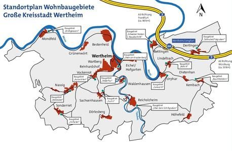 Standortplan der Wohnbaugebiete auf dem Gemarkungsgebiet der Großen Kreisstadt Wertheim