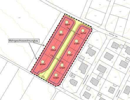 Lageplan der Bauplätze Baugebiet Lindelbach, nummeriert und mit Grundstückgrößen