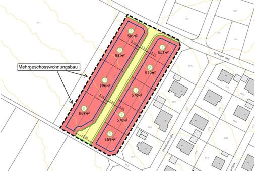 Lageplan der Bauplätze Baugebiet Lindelbach, nummeriert und mit Grundstückgrößen