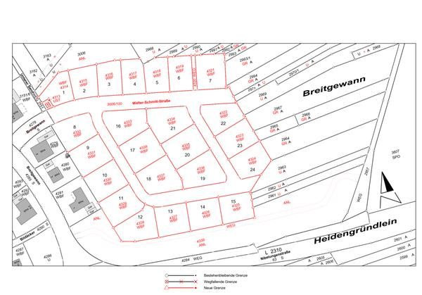 Lageplan der Bauplätze Baugebiet Mondfeld nummeriert