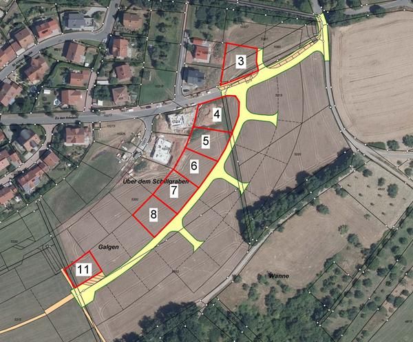 Lageplan der Bauplätze Baugebiet Reicholzheim nummeriert und mit Grundstücksgrößen