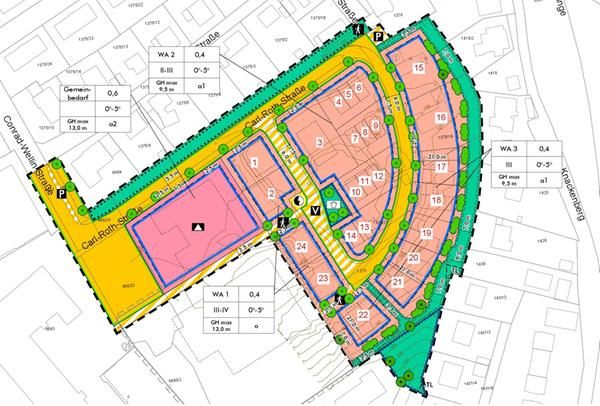 Lageplan der Bauplätze Baugebiet Wertheim, nummeriert