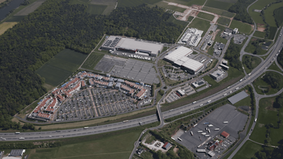 Luftbild des Gewerbegebietes Almosenberg